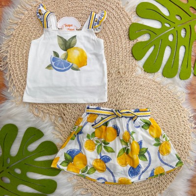 Conj. Regata e Short Saias Limões - Off White e Amarelo